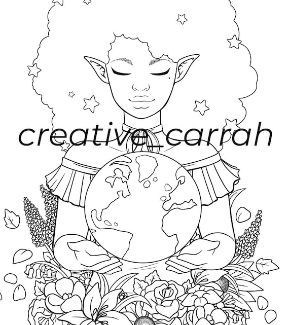 Mother earth digital coloring page