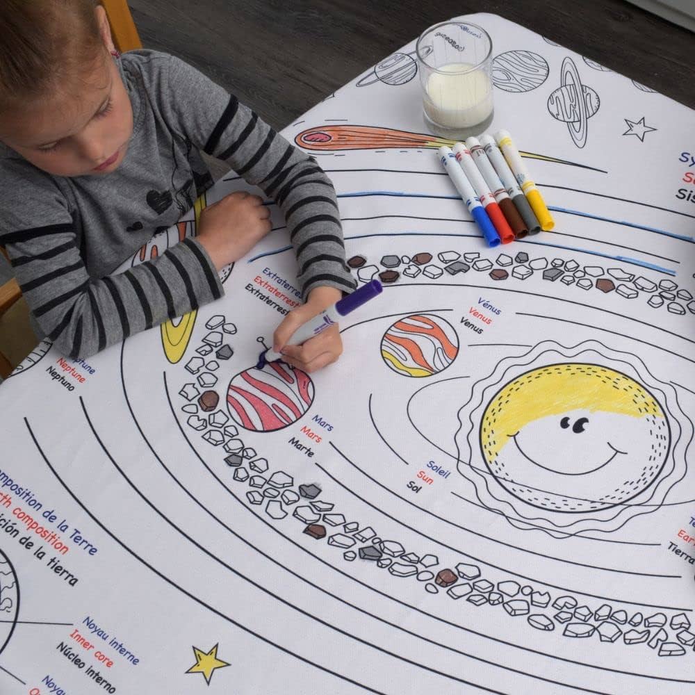 Planets coloring tablecloth for kids