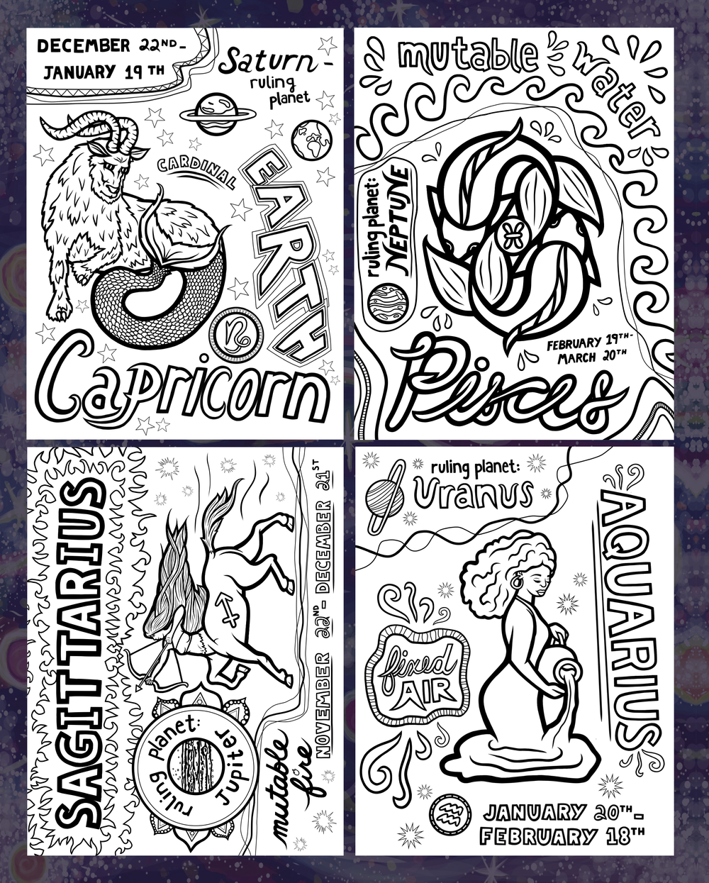 Astrology coloring book signs of the zodiac