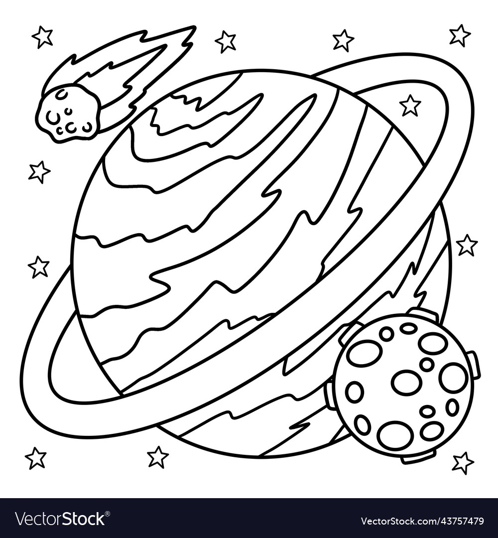 Planet saturn coloring page for kids royalty free vector