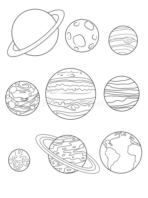 Nine planets coloring pagewall art