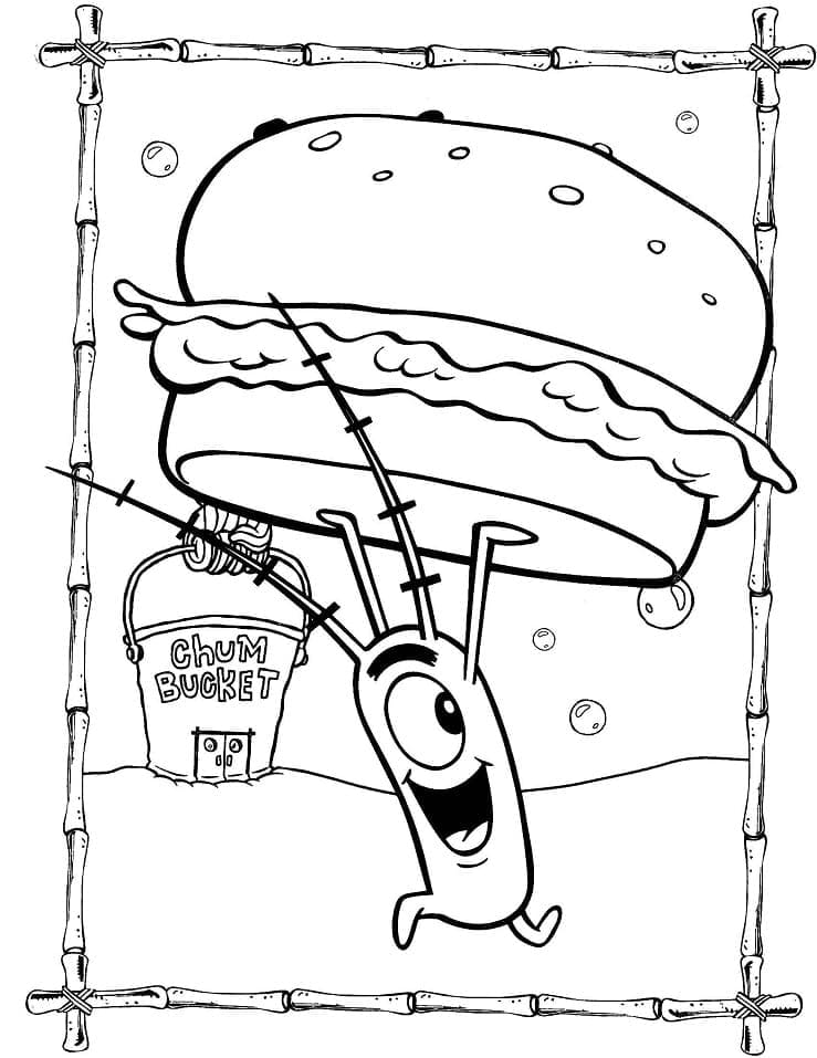 Plankton with a hamburger coloring page