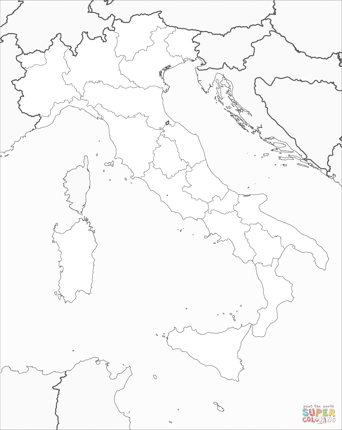 Italy map coloring page free printable coloring pages