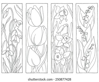 Coloring page spring flowers bookmarks stock illustration