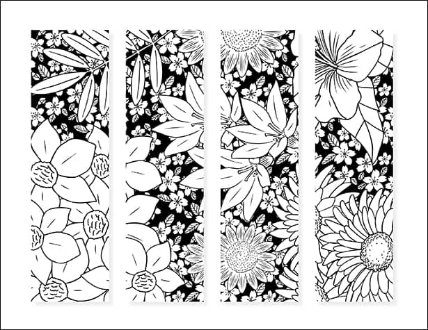 Free printable color your own flower bookmarks set