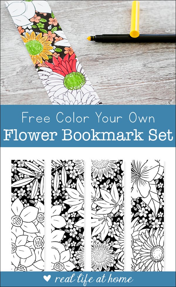 Free printable color your own flower bookmarks set