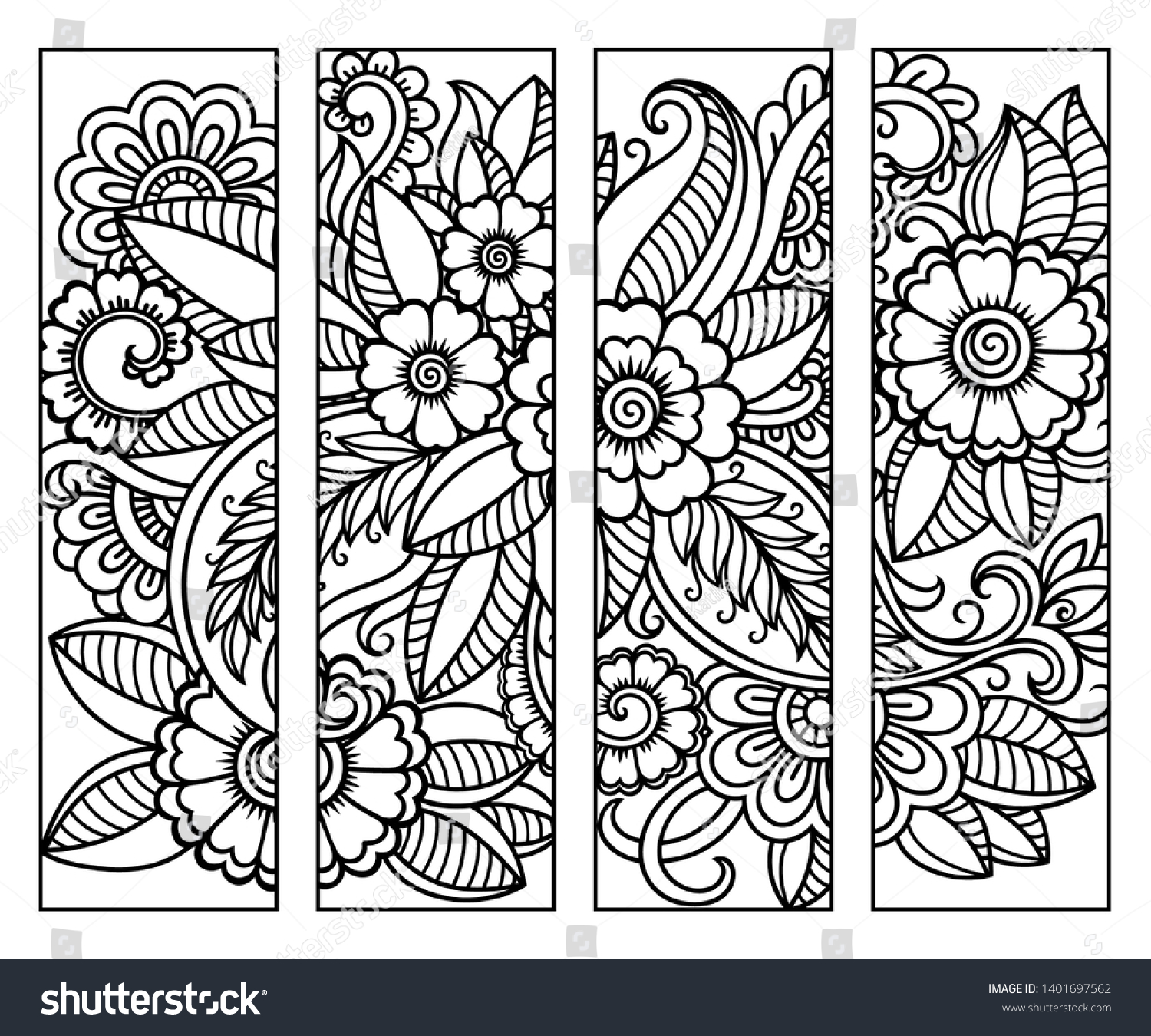 Bookmark book coloring set black white stock vector royalty free