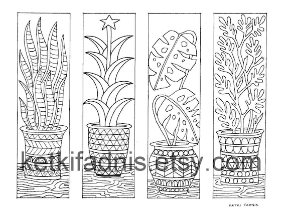 Plants coloring bookmarks bookmarks coloring page instant pdf download digital download hand drawn pdf coloring page download now