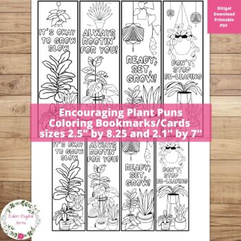 Cute plant puns coloring bookmarks pliment positive encouraging cards gift