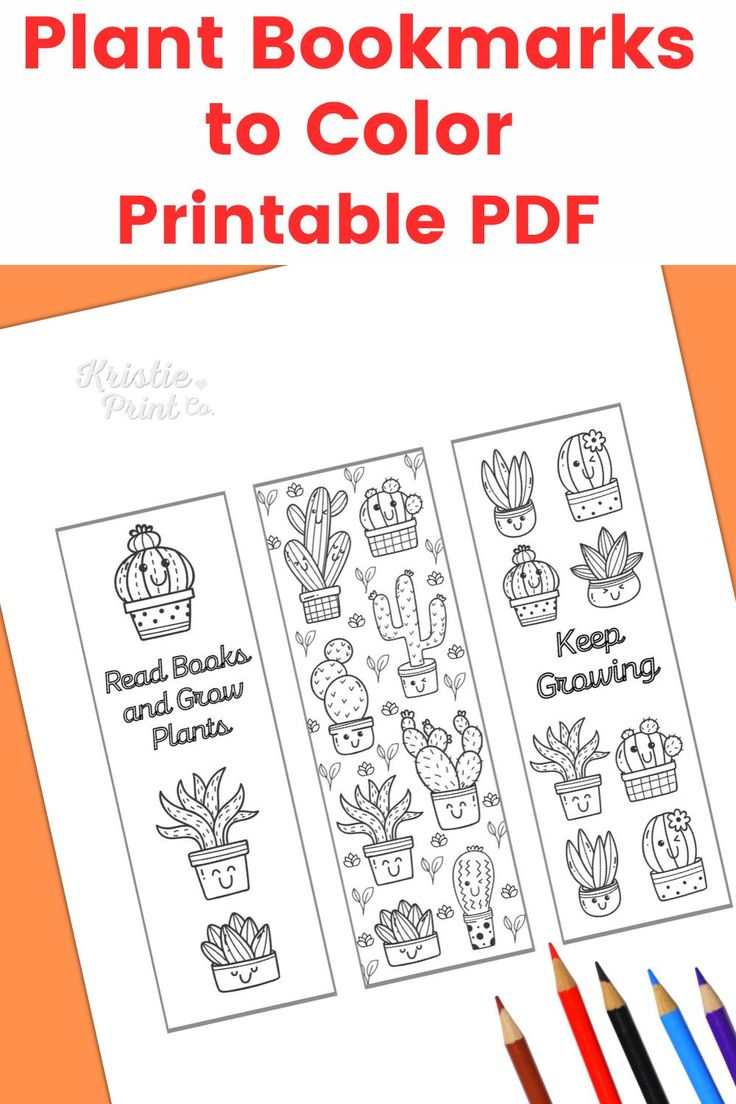 Printable bookmarks to color houseplant bookmark cactus