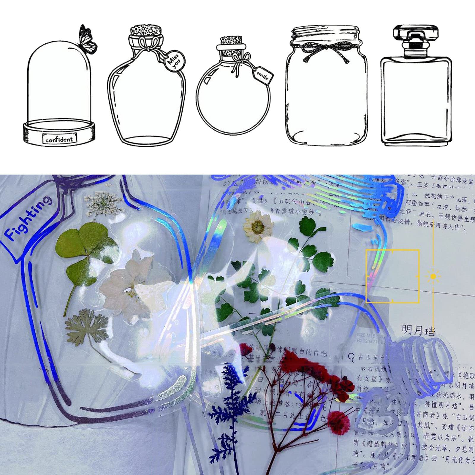 Large size colors diy mothers day dried flower bookmark pressed flower plant bookmark clear jars flower page clips handmade drift bottle glassware craft stickers color a pcs office products