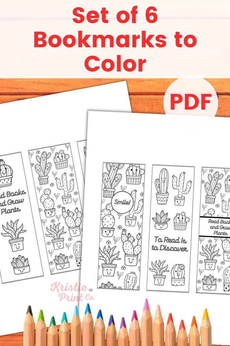 Printable bookmarks to color houseplant bookmark cactus