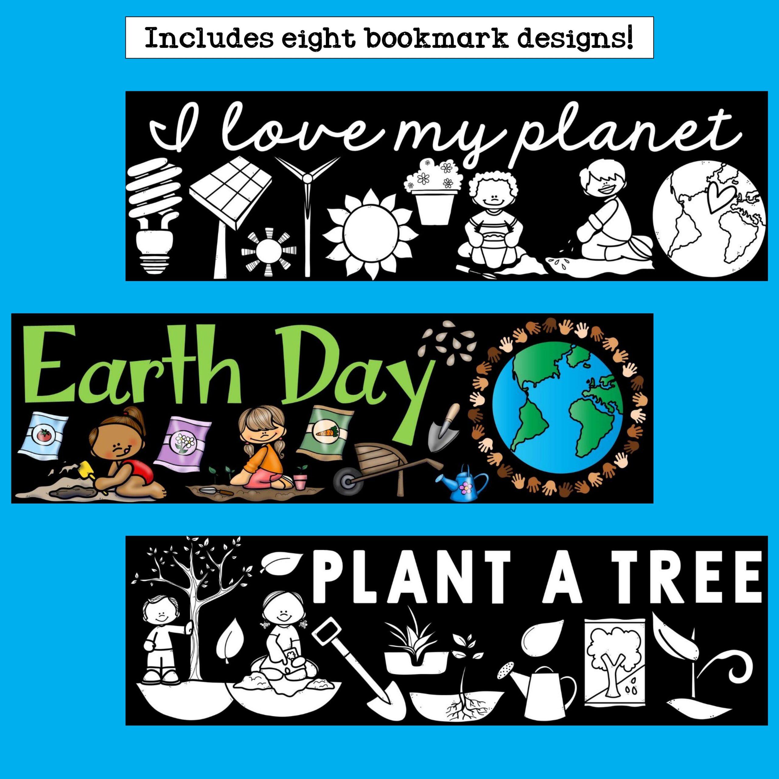 Earth day cut n color bookmarks black and white and full color made by teachers