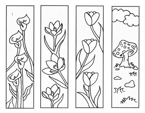 Printable plant coloring bookmarks tulips crocus mushroom calla lilly