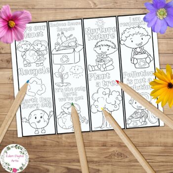 Ecology earth day cute kids coloring bookmarks environmental recycling craft