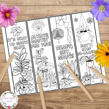 Cute plant puns coloring bookmarks pliment positive encouraging cards gift