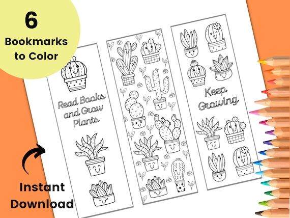 Printable bookmarks to color houseplant bookmark cactus bookmark cute bookmark relaxing coloring page color your bookmarks botanical download now