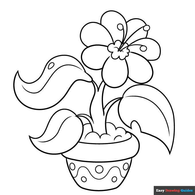 Potted plant coloring page easy drawing guides