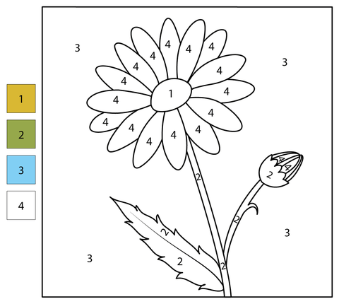 Flower color by number coloring pages free coloring pages