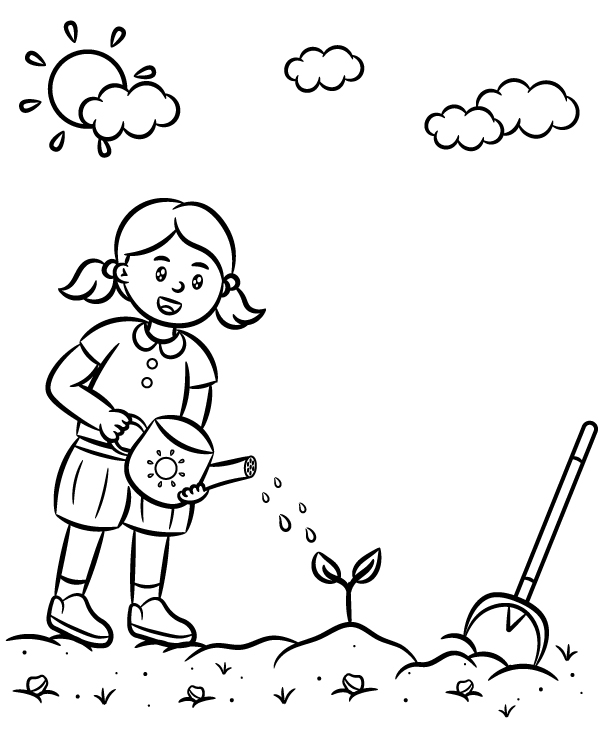 Watering plant coloring sheet