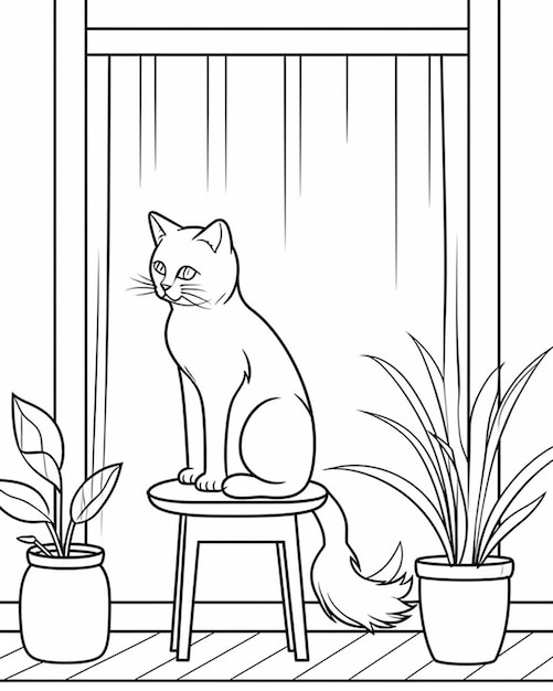 Premium ai image coloring pages of cats and plants generative ai