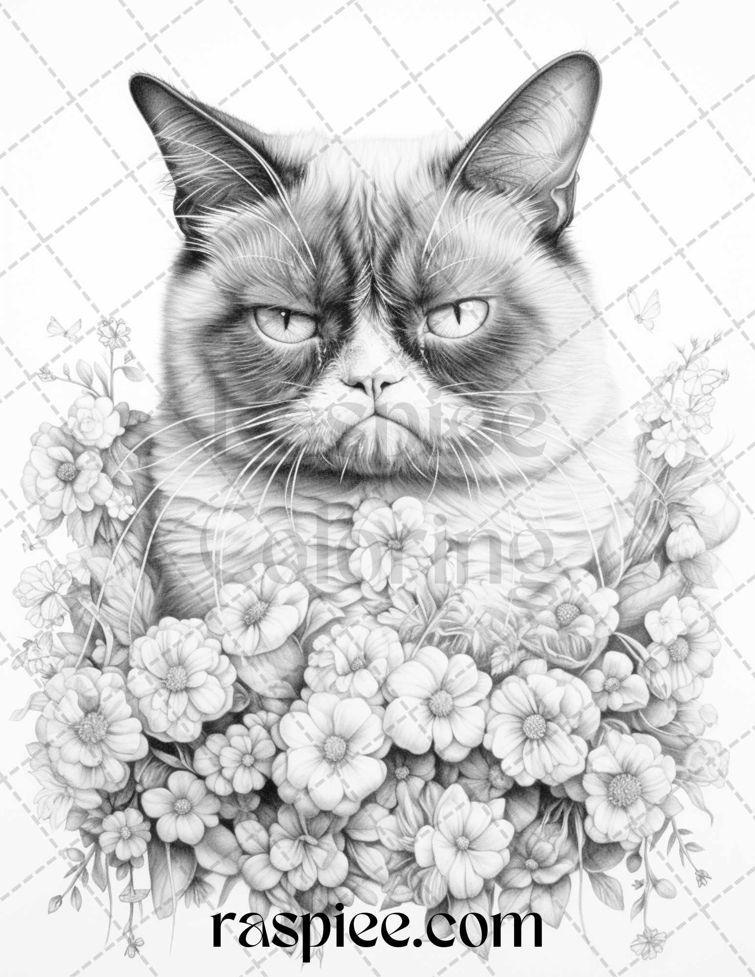 Grumpy cat grayscale coloring pages printable for adults pdf file â coloring