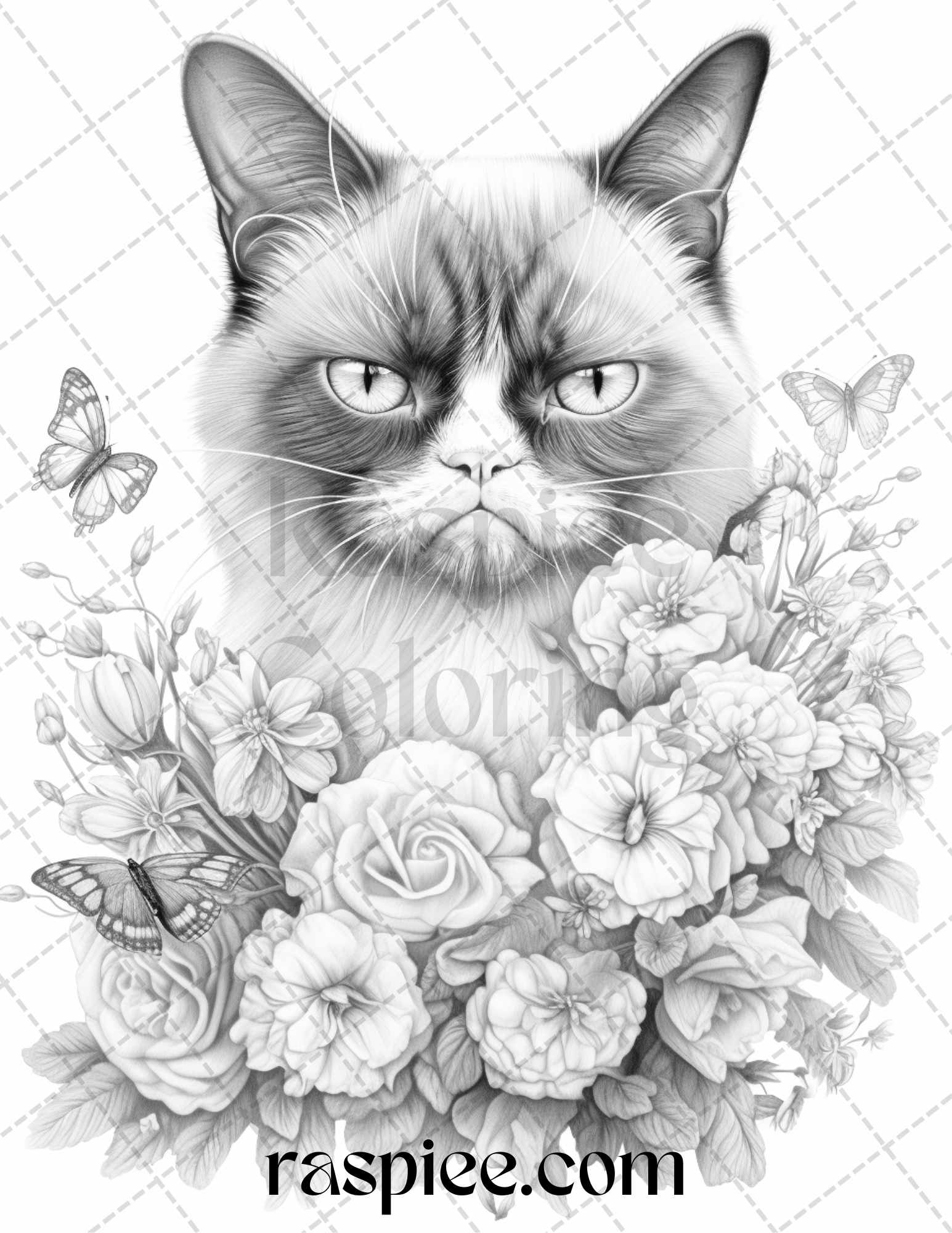 Grumpy cat grayscale coloring pages printable for adults pdf file â coloring