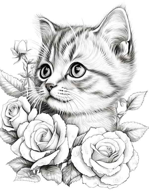 Cute cat coloring pages for kids and adults