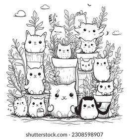 Thousand colouring pages cat garden royalty