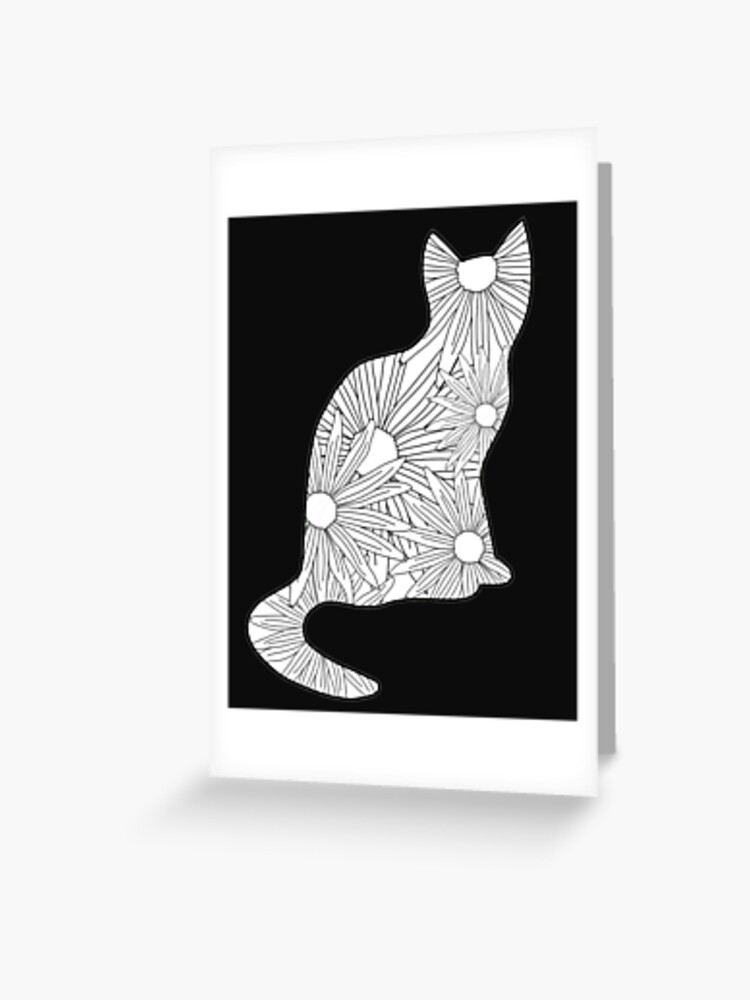 Color in cat black and white plant lover linework colouring book greeting card for sale by pmcreations