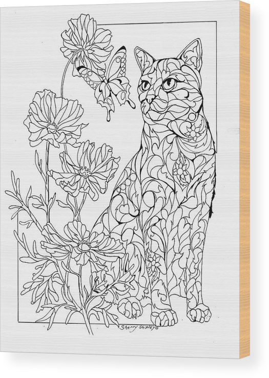 Summer cat outline wood print by sherry shipley