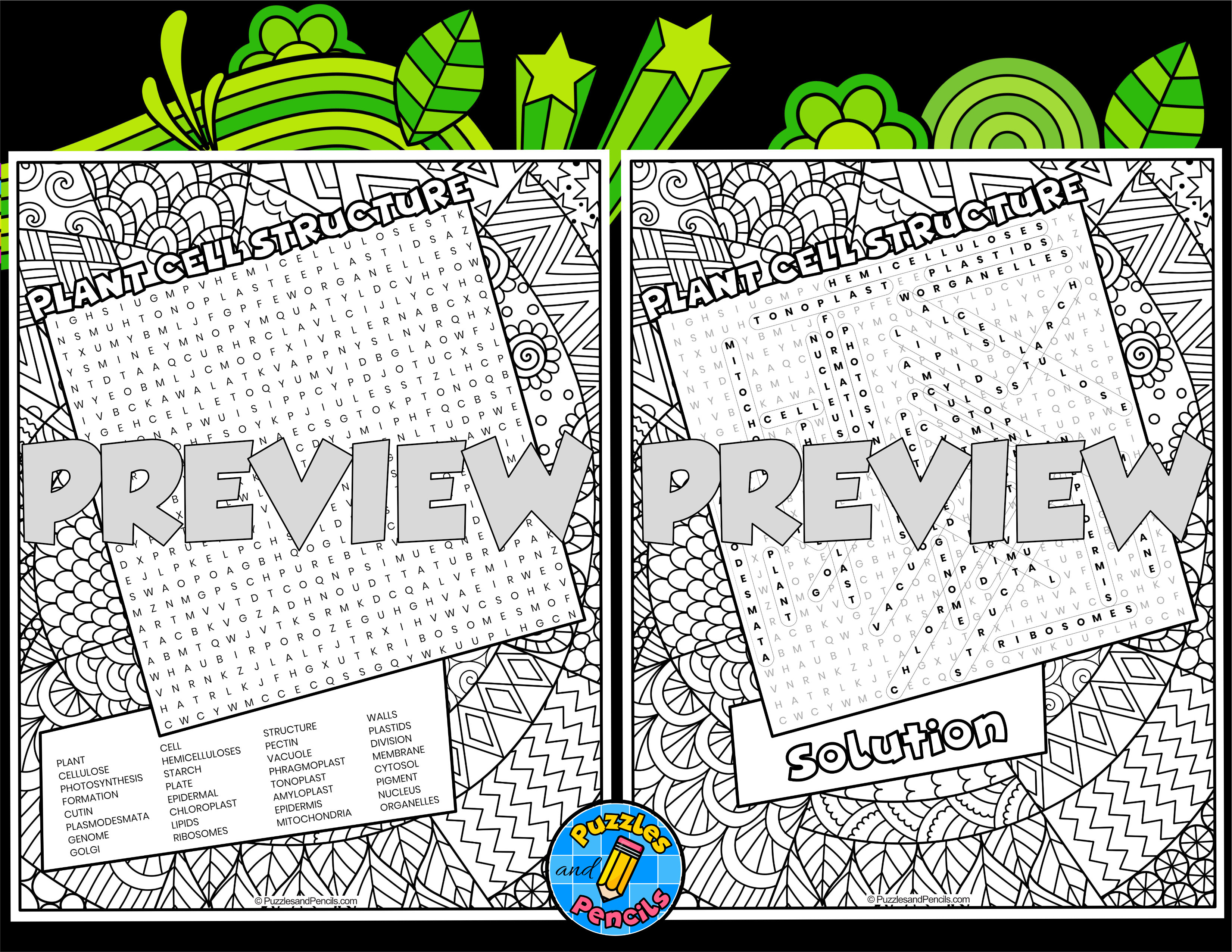 Plant cell structure word search puzzle with colouring plant biology wordsearch teaching resources