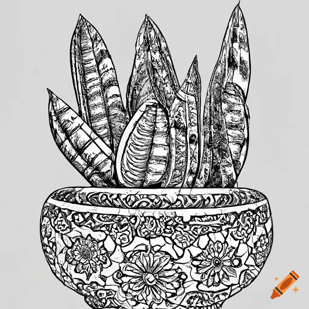 Coloring page for adults mandala potted plantsnake plant white background black line art clean line art fine line art hd aspect ratio on