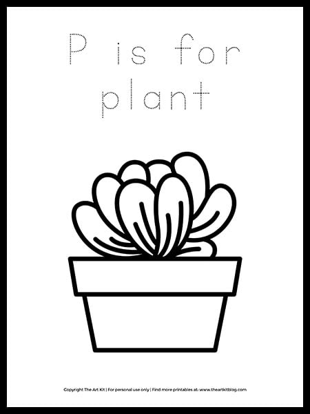 Free letter p is for plant coloring page â the art kit