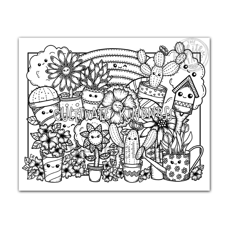 Cultivate kindness coloring page cute kawaii coloring page for kids and adults kawaii art â the white lime