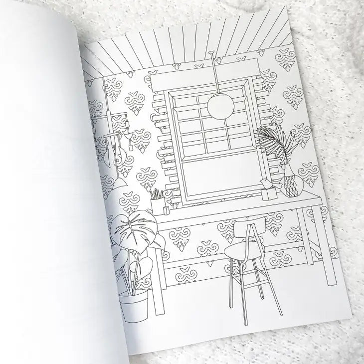 Cozy interior coloring book thoughtfully designed pages â eds plant shop