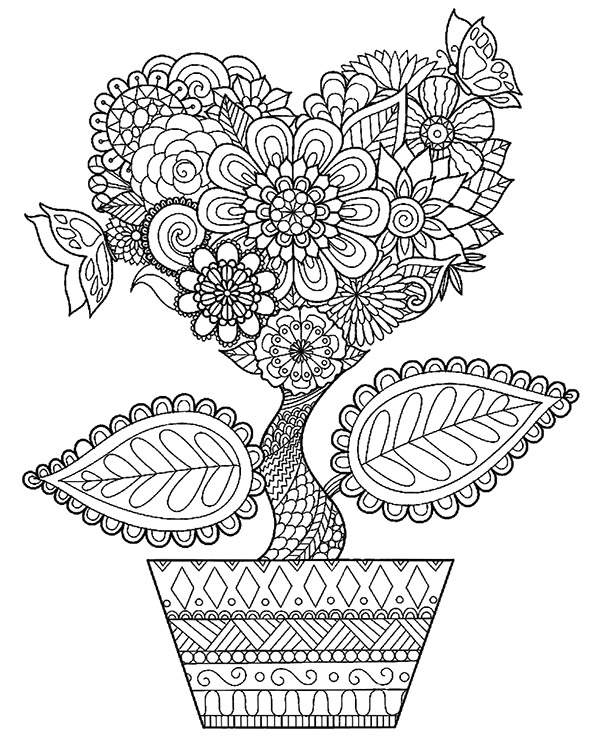 Flower in a pot advanced coloring picture to print