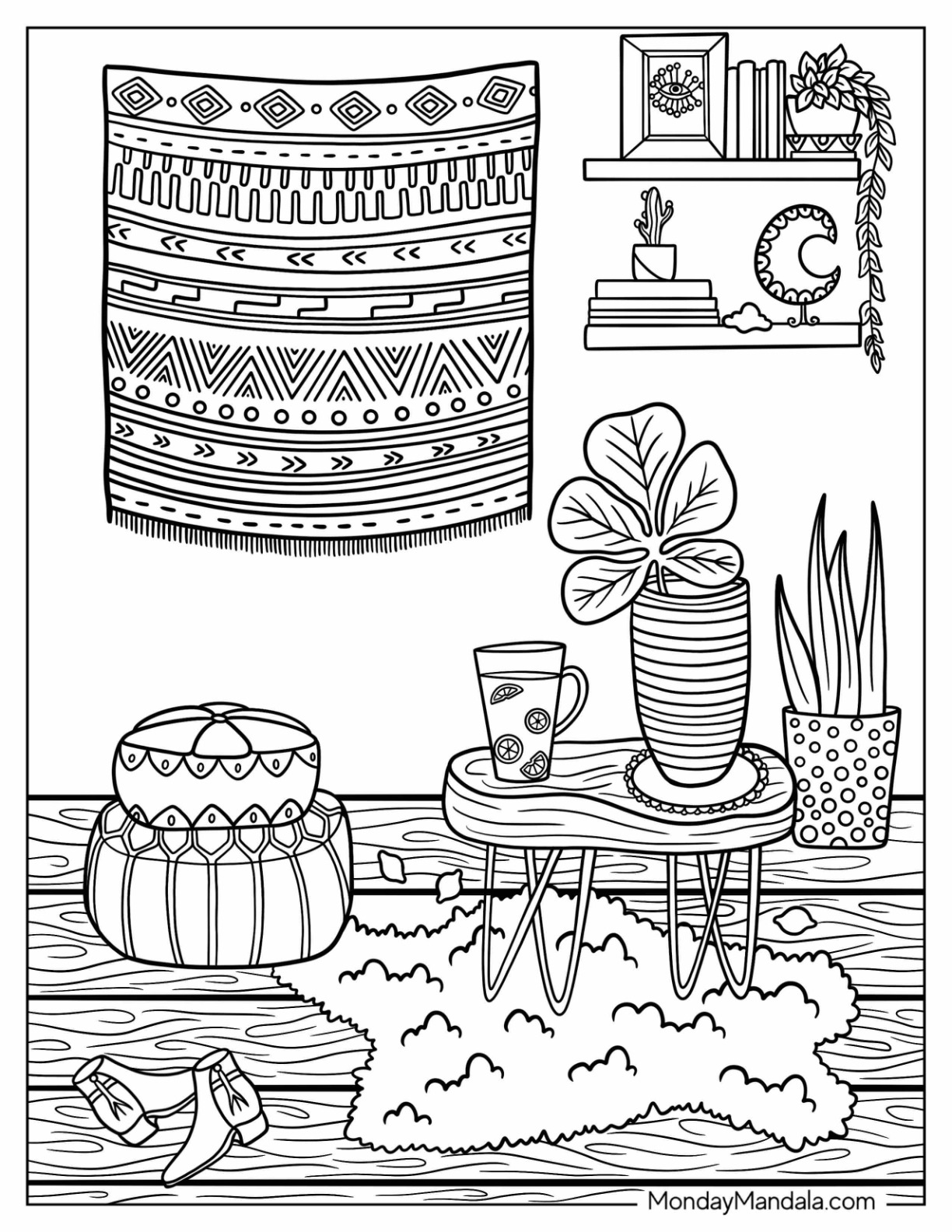 Boho coloring pages free pdf printables