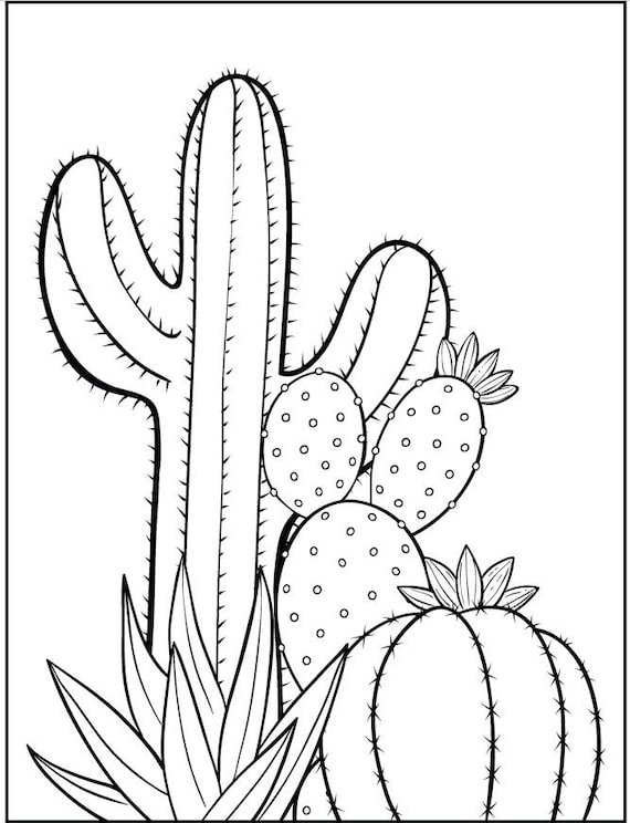 Fun and cute cacuts plant coloring pages for kids digital download printable