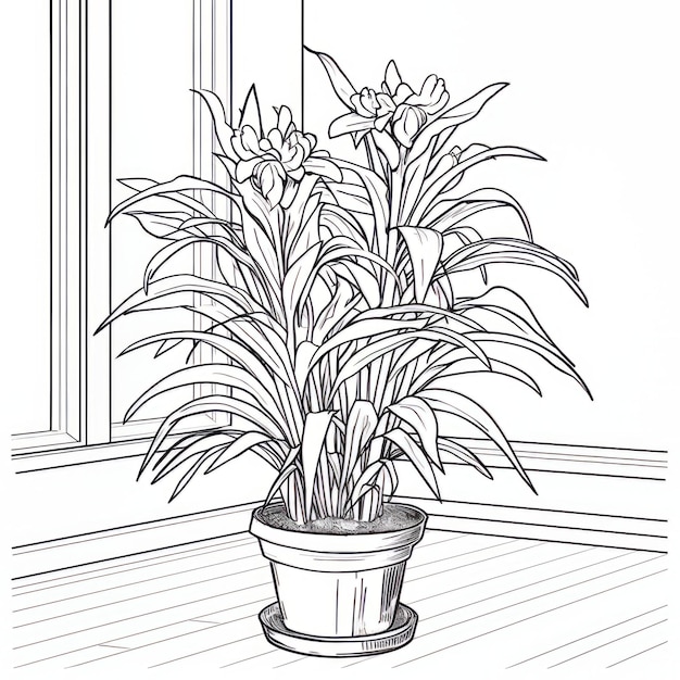 Premium ai image printable potted plant coloring pages with lightfilled scenes
