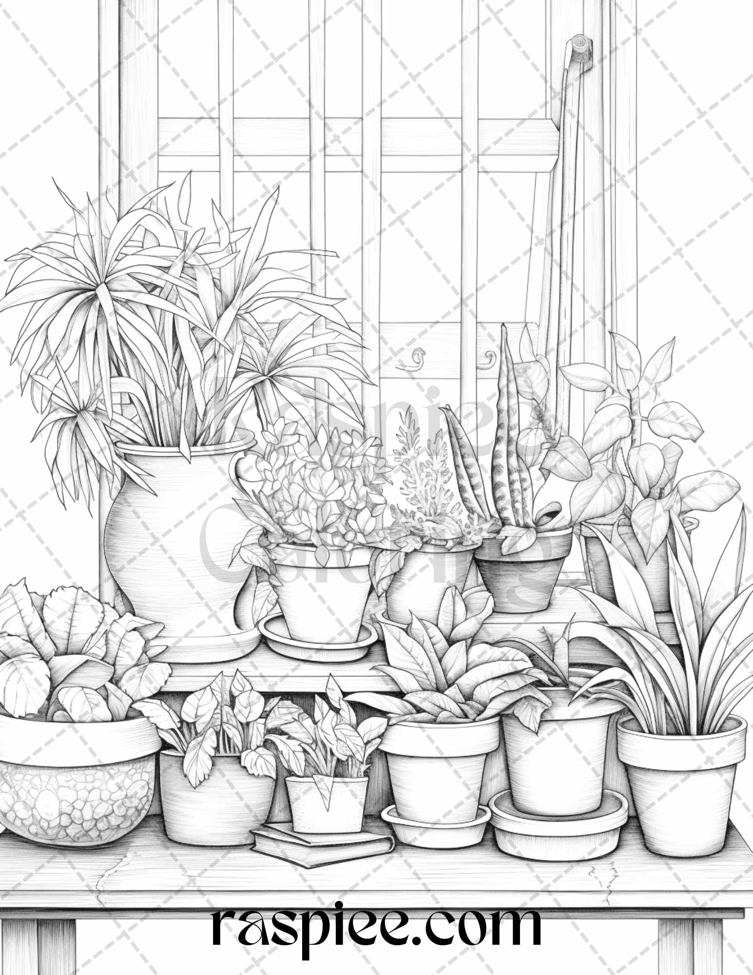 Window plants grayscale coloring pages printable for adults pdf fi â coloring