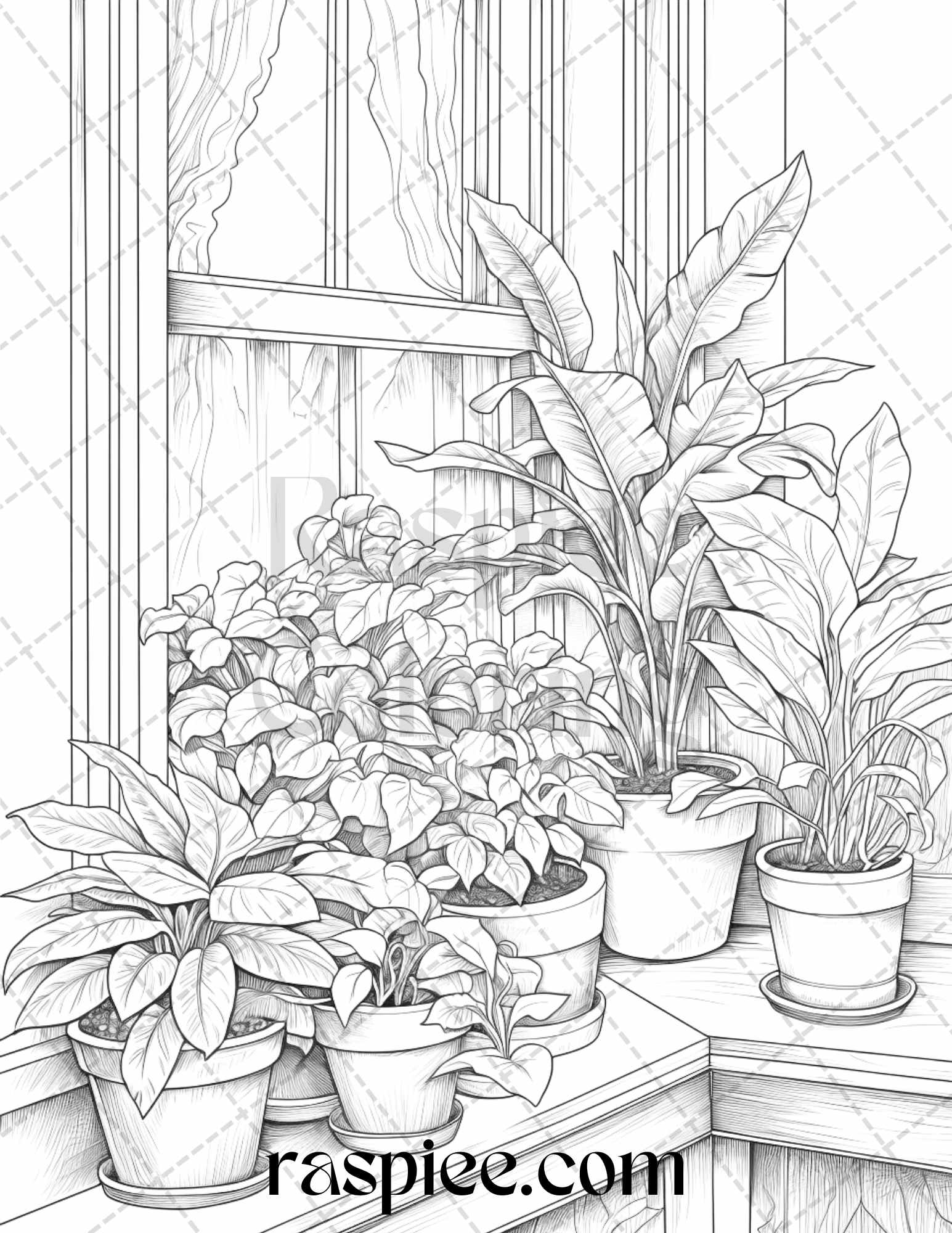 Window plants grayscale coloring pages printable for adults pdf fi â coloring