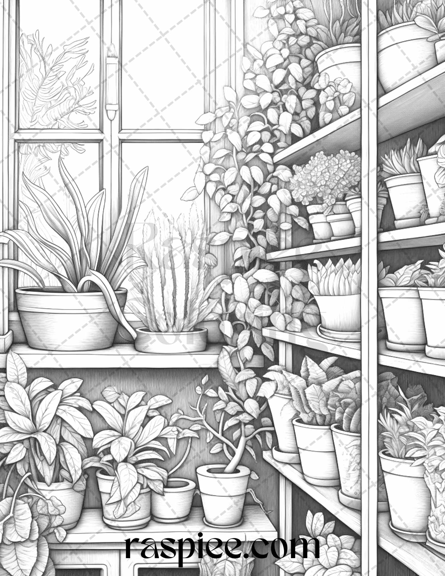 Window plants grayscale coloring pages printable for adults pdf fi â coloring