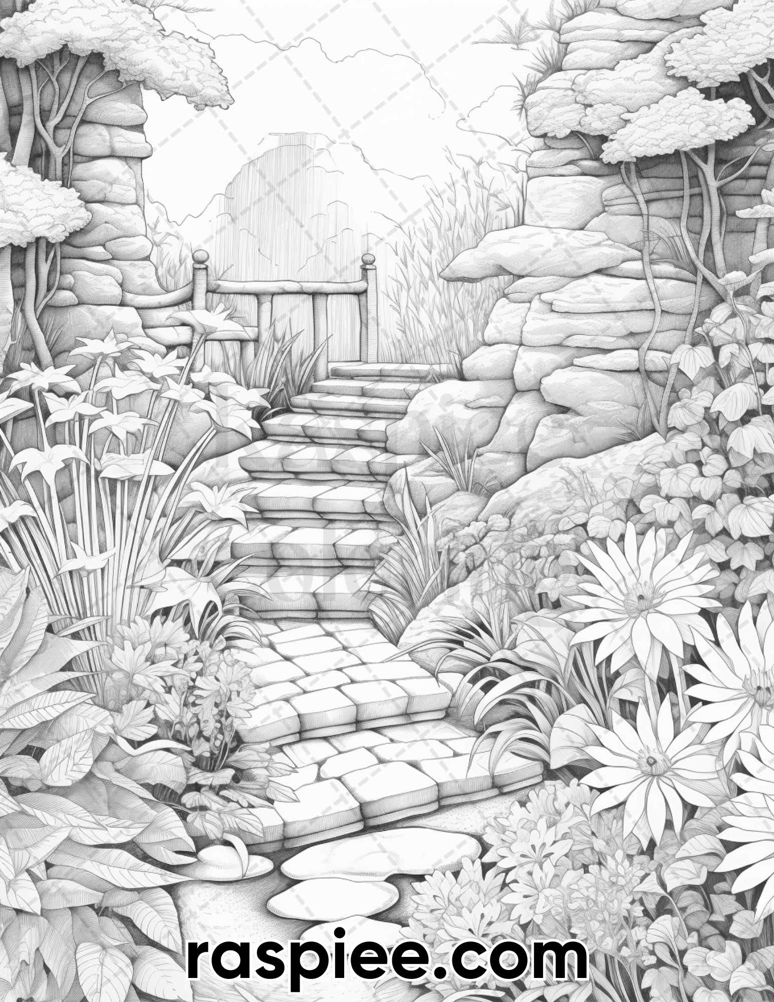 Zen garden flowers grayscale coloring pages for adults printable p â coloring