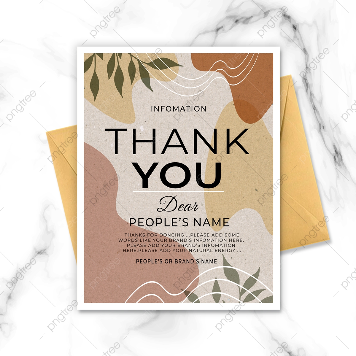 Natural color curve plant thank you card template download on