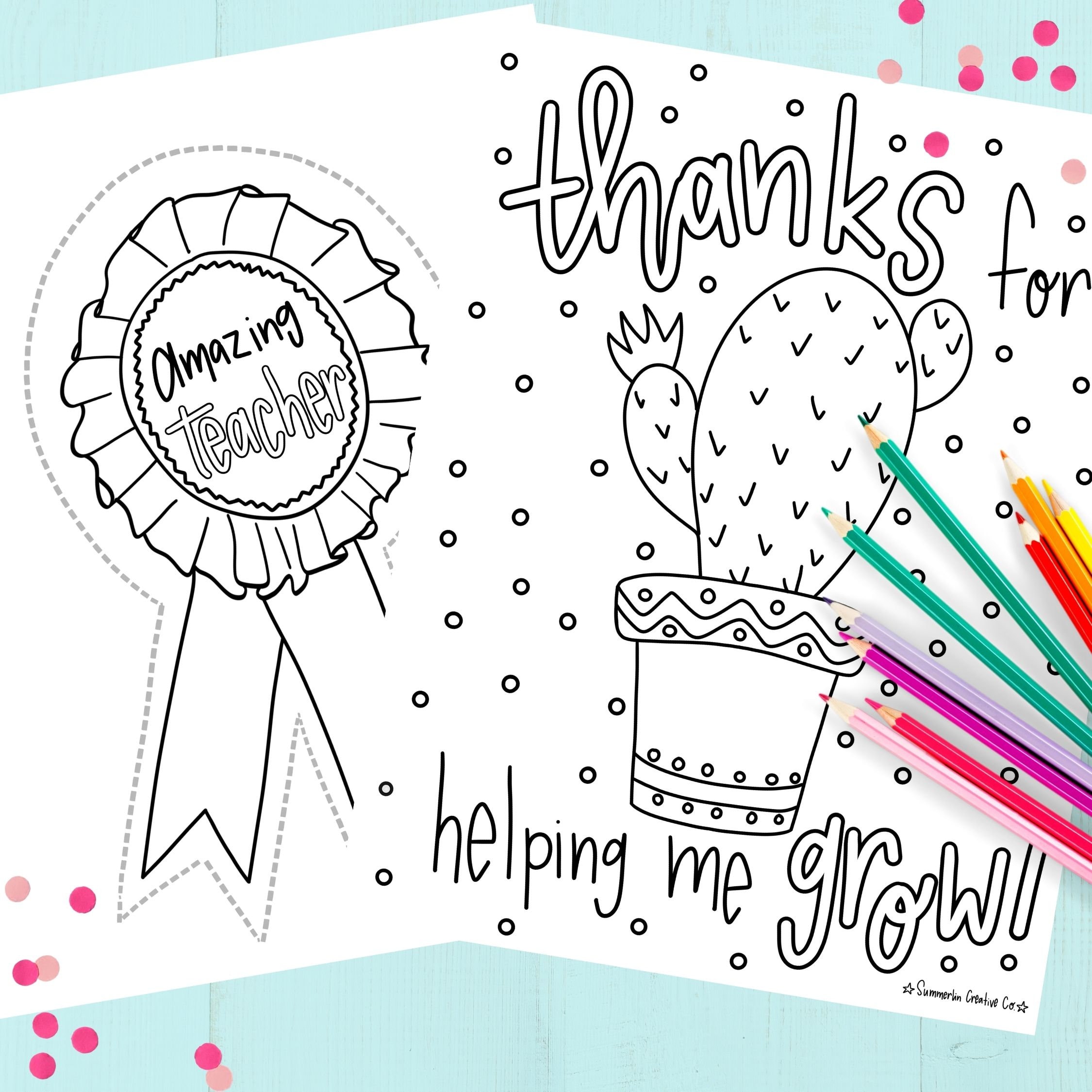 Thanks for helping me grow coloring page teacher appreciation printable bundle