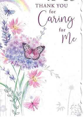 Thank you for caring for me greeting card x flowers and butterfly