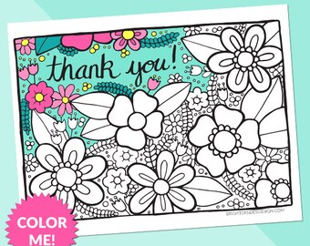 Printable thank you flowers coloring page teacher thanks floral flowers gratitude thankful adult colouring coloring book page