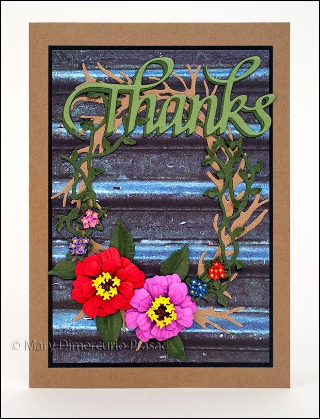 Awash with color flowered grapevine wreath oval thank you card