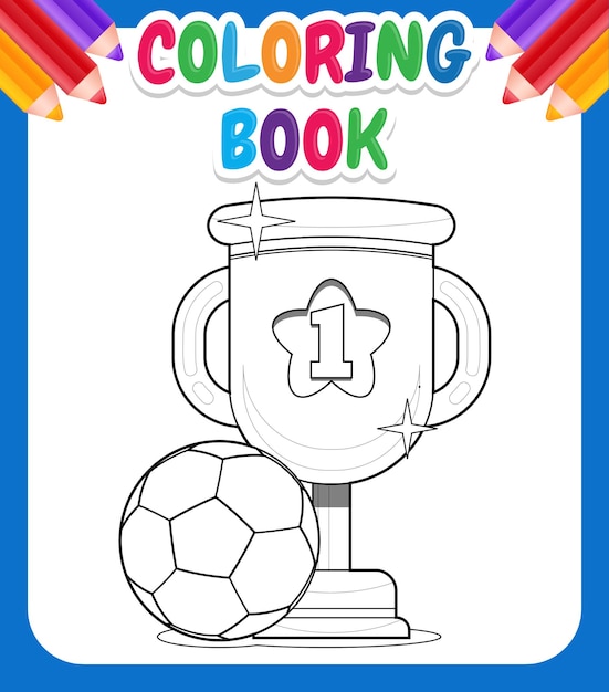 Libro para colorear para niãos trofeo de oro con balãn de fãºtbol vector premium